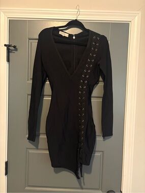 House of London Black Lace-Up Bodycon Mini Dress Size Small